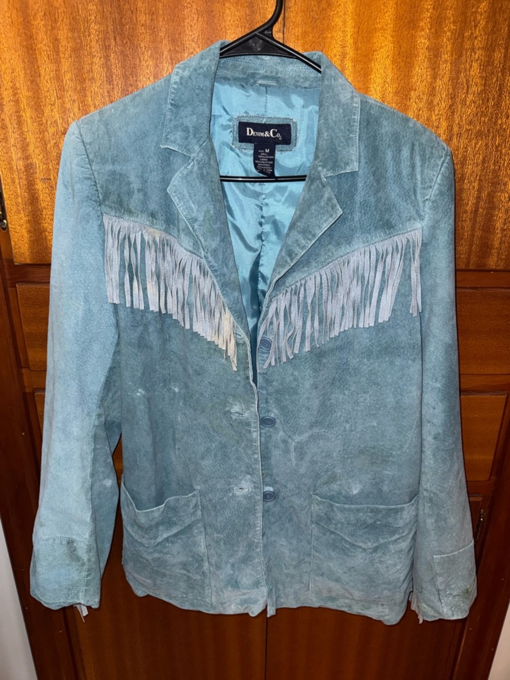 Denim&Co Teal Suede Fringe Western Jacket